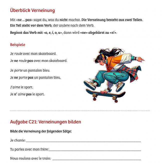 Grammatikübung: Verneinung mit »ne pas« üben.